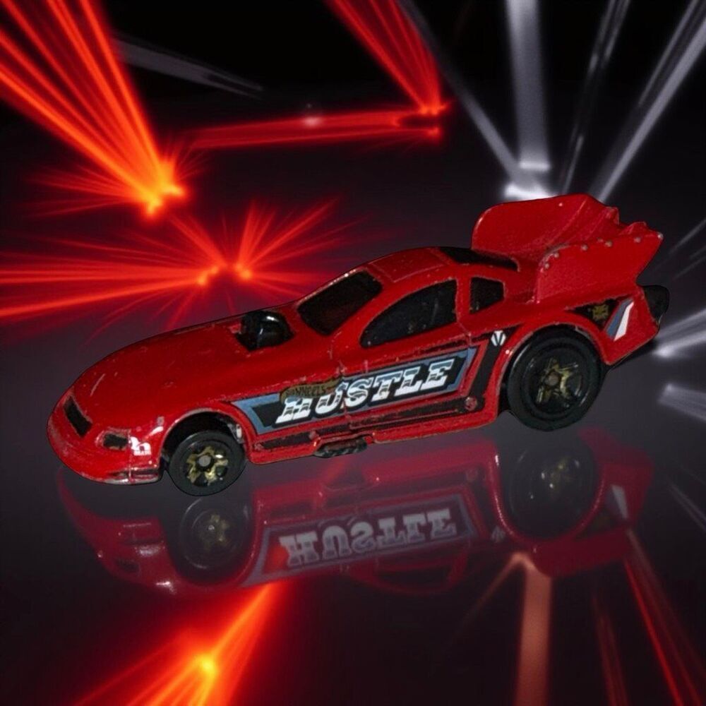Hot Wheels 2010 Ford Mustang Funny Car Red Hustle Decal Die Cast Race Car